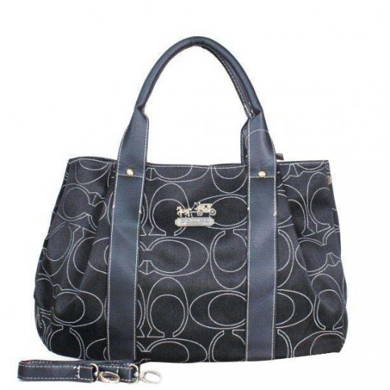 Coach Madison Logo Signature Medium Black Satchels DQJ - Click Image to Close